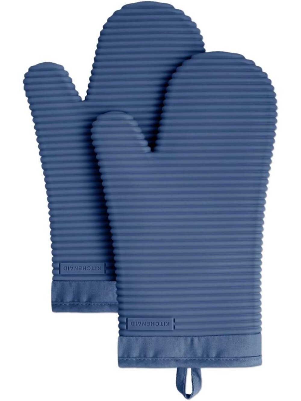 Ribbed Soft Silicone Oven Mitt 2-Pack Set, 7.5"x13", Blue Willow